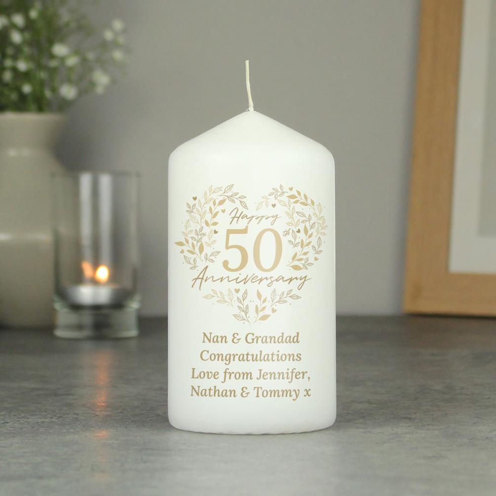 Personalised 50th Golden Wedding Anniversary Pillar Candle Extra Image 2